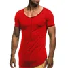 Icelion 2019 verão longo t camisa masculina manga curta fitness camiseta moda sólida magro ajuste o pescoço tshirt masculino hip hop streetwear mx200509