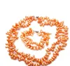 FREE SHIPPING Set Orange Color Cultured Freshwater Pearl Necklace & Bracelet Fashion Jewelry (A0423)