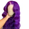 Moda capelli lunghi dell'onda del corpo parrucca anteriore in pizzo viola parte laterale parrucche sintetiche per le donne parrucca senza colla resistente al calore densità 150