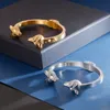 Bracciale rigido da uomo in acciaio inossidabile argento/oro con testa di lupo Bracciale rigido lucido all'ingrosso 2019 uomo maschio