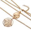 10pcs Bohemian Female Double-layer Retro Gold carved coin Necklace For Women Jewelry Fashion Accessories