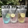 Disposable Drink Pouch Heart Shape Juice Beverage Milk Coffee Packaging Plastic Frosted with Handle and Holes for Straw Food Stora7436793