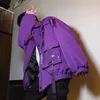 Hommes Streetwear multi-poches rubans veste coupe-vent Harajuku noir violet Hip Hop vestes Hipster Cargo Outwear manteaux