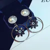 New trendy fashion luxury designer glittering diamond pearl circle crystal flower pendant drop dangle chandelier stud earrings for woman