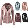 Mode-femme Zipper Hoodies Sweat Veste Solide Couleur Femmes Hiver Sweats S-XL Noir/Rouge/Rose/Abricot/Bleu