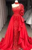 2019 Plus Size Mermaid Red One Shoulder Prom Dresses Кружева Аппликации Из Бисера Со Съемной Юбкой Длинные Вечерние Платья Вечернее Платье