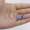 Handmade Opal Crystal Blue Moon Pendant Necklace Resin Crescent Jewelry for women girlfriend Lovely Minimalism Necklaces