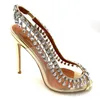 Lussuoso strass in PVC trasparente Scarpe tacchi a spillo sandali con tacco alto da donna peep toe scarpe da sposa per feste in argento