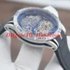 Novo RDDBEX0481 Relógio dos homens Skeleton Dial Azul camada interna Caixa de aço inoxidável oco Pulseira de borracha Movimento automático duplo turbilhão 47mm