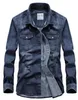 Camicie Demin lavate da uomo di qualità Maniche lunghe Camicia in cotone Jean slim fit per uomo T-shirt da cowboy Top Capispalla casual Hombre1