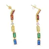 long tassel drop earring rainbow baguette cz link chain geometric fashion gorgeous women jewelry3295