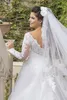 Abiti da sposa taglie forti in pizzo scollo a V maniche lunghe abiti da sposa abito da sposa con corpetto illusione senza schienale personalizzato