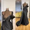 Vestidos de Noche elegantes, cuello alto, manga larga, cuentas de encaje, satén, vestidos de graduación, 2021, hechos a medida, abertura lateral alta, ropa para ocasiones especiales