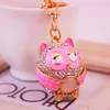 Cartoon Owl Sieraden Sleutelhanger Ring Emaille Legering Crystal Rhinestone Metalen Hanger Sleutelhanger Oil Drop Lobster Clasps Auto Sleutelhanger Tas Charms