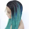 Pelucas delanteras de encaje trenzado para mujer, pelo gris ombré, peluca con trenzas largas sintéticas resistentes al calor, sin pegamento, atada a media mano