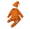 Conjuntos de roupas de bebê sólido de malha três peças sets infantil inverno manga longa tops calças com boné menino menina ao ar livre outfit de roupa cyp107