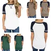 여름 여성 T- 셔츠 스포츠 짧은 소매 패치 워크 고리 캐주얼 T 셔츠 라글란 슬리브 탑스 디자이너 raglan Casual Clothings