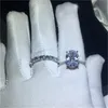 Elegant Ring Set Ovala Cut 3ct Diamond 925 Sterling Silver Engagement Bröllop Band Ring för Kvinnor Män Finger Smycken Gåva