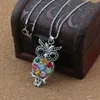 Colliers avec pendentif hibou en cristal coloré rétro, bijoux à la mode, longue chaîne de pull pour femme, 10 pièces/lot