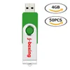 50x obrotowy 4 GB USB Drives Flash Szybkie metalowa pamięć flash Stick na PC Laptop Tablet Kciuk Pióro Przechowywanie 10 Kolory Darmowa wysyłka