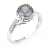 Luckyshine clásico Vintage fuego redondo Arco Iris místico topacio anillos 925 Plata circón anillo de amante de las mujeres para vacaciones boda Par231f
