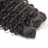 Peruvian Hair Cuticle Aligned Natural Black Full Head Virgin 120g 140g 160g Kund anpassad Kinky Curly Clip i hårförlängningar