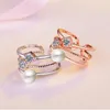 여성을위한 925 스털링 실버 링 트렌디 한 다층 진주 모자이크 CZ 지르콘 Resizable Rings Bague Femme S-R217