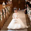 New Princess Flower Girl Dresses For Weddings Illusion Lace Appliques Tulle Long Sleeves Child Birthday Communion Girls Pageant Dresses