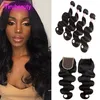 Malaysian Body Wave Bundles With 4X4 Lace Closure 5Pieces/lot Human Hair Extensions Body Wave Hair Wefts With Closure