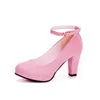 Thick Heel Shoes Women Pumps Ankle Strappy Heel 2019 Sexy New Fashion Shallow Flock Party Wedding Shoes Black Red Pink Platform Heels GH-CD