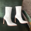 Vente chaude- 2019 top qualité créateur de mode femmes bottes en cuir verni pointu talon haut femmes cheville en cuir élastique automne hiver botte