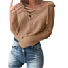 Cardigan en tricot femmes hiver Baggy à lacets manteau gros tricoté surdimensionné pull à capuche pull 2019 col en V solide femmes chandails