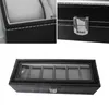 Titta på lådor Fall 6 Grid PU Leather Watch Storage Box Rectangle Wristwatch Holder Jewely Display Case For Gifts LL 17220M