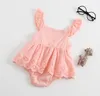 Baby Girl Clothes Cotton Girls Dresses Romper Flying Sleeve Newborn Jumpsuits Boutique Outfit Baby Climbing Clothing 3 Colors DW5344