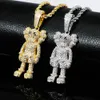 14K Gold Plated Ins Cartoon Doll Pendant Necklace Micro Pave Cubic Zirconia Simulated Diamonds with 24inch Gifts Box Chain