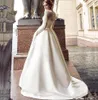 Elegant verbazingwekkend ivoor satijn trouwjurken luxe kant geappliceerd bateau lange mouwen plus size bruidsjurk Vestios de Novia