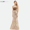 Ever Pretty Rose Gold Ballkleider Lang One Shoulder Pailletten Elegante formelle Partykleider Sexy Meerjungfrau Kleider Gala Jurken 2019