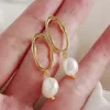 Gold Plate S925 Sterling Silver Baroque Freshwater Pearl Drop Earrings Women Jewelry Ins Style High Quality Drop 4060959