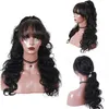 HD Lace Front Human Hair Wigs Med Bangs För Kvinnor Black Body Wave Full Laces Wig Pre Plocked Brazilian Remy