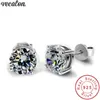 Vecalon Handmade 4 claws earring 3ct Dianond 925 Sterling silver Engagement wedding Stud Earrings for women men