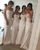 2020 Champagne sjöjungfru brudtärna klänningar för bröllop Satin Spaghetti Straps Lace 3D Appliques Plus Size Long Formal Maid of Honor Gowns