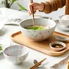 Vroege lente sakura Japanse kom roze reliëf kersen bloesem handgemaakte keramisch servies voor rijstnoedelsoepsade 4,5 6,5 8 inch