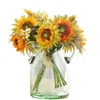 Bouquet di fiori secchi artificiali di girasole da 5 pezzi, decorazione per la casa, 25 cm