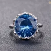 Azul Gem anéis de pedra Mulheres casamento dedo marca de jóias por Mulheres Criado azul anel de cristal