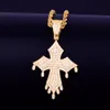 New Men's Drip Cross Pendant Necklace Ice Out CZ Stones Gold Rock Street Hip Hop Jewelry