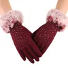 Fashion-Mittens Women Winter Outdoor Thicken Warm Gloves Female Patchwork Faux Fur Finger Gloves Luvas Feminina #VE