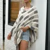 Jesień Winter Pasiasty Cloak Szal Pullover Knitted Swetry Kobiety Frędzle Cloak Szal Fur Fringed Cape Dzianiny Swetry Kobiety