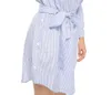 Summer Woman Dress Blue Striped Koszula Krótka Sukienka Mini Sexy Side Split Pół Rękaw Suknie Plus Size Koszula 3XL