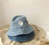 Zomer Meisjes denim hoeden kinderen bloem geborduurde cap kinderen visser hoed jongens meisjes grote rand pot hoeden cowboy strand vizier cap A2457