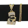 Mode- Hip Hop Ketting Sieraden Gouden Twist Keten Stripfiguren Iced Out Out Hanger Ketting voor Mannen